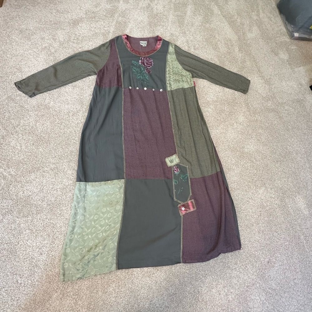 NWOT💼Surya II Patchwork Maxi Dress with Matching Purse Dusty Rose and Green - Picture 3 of 11